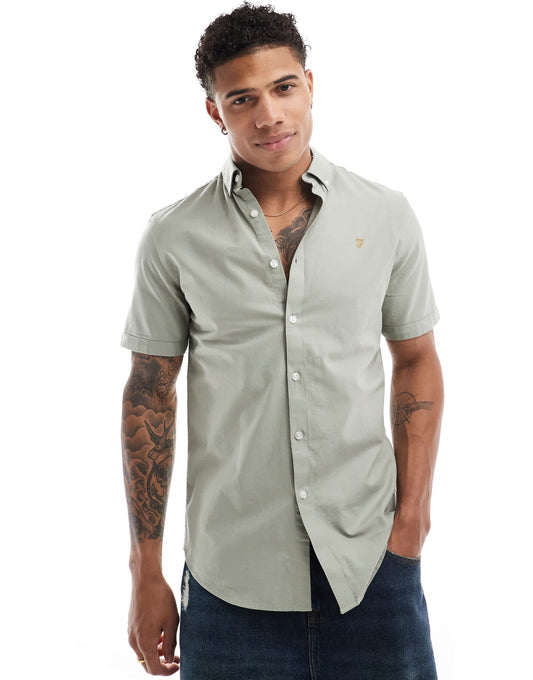 Farah Brewer slim fit short sleeve shirt in green