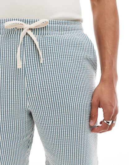 Selected Homme co-ord seersucker short in blue stripe