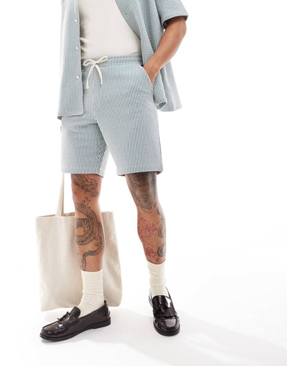 Selected Homme co-ord seersucker short in blue stripe