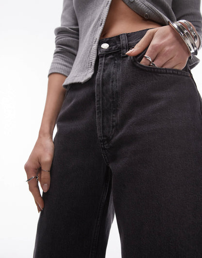 Topshop Kort high rise straight jean in black
