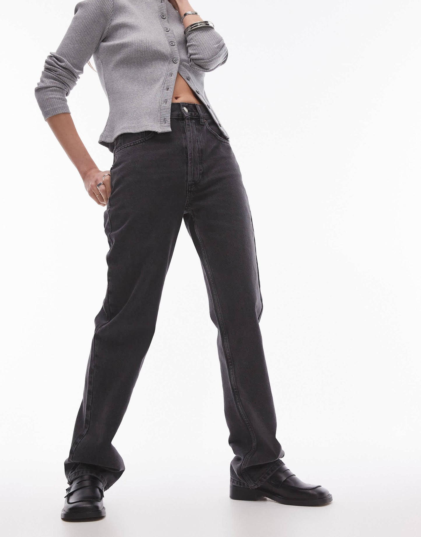 Topshop Kort high rise straight jean in black