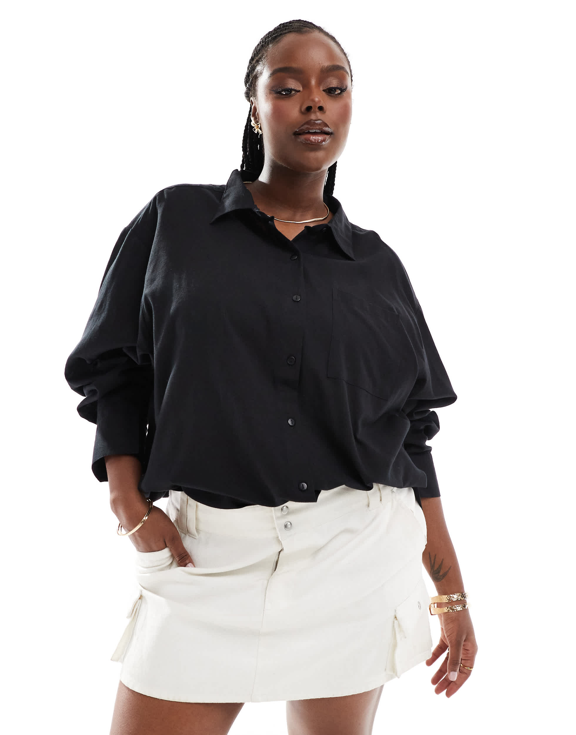COLLUSION Plus oversized woven beach shirt in black - BLACK