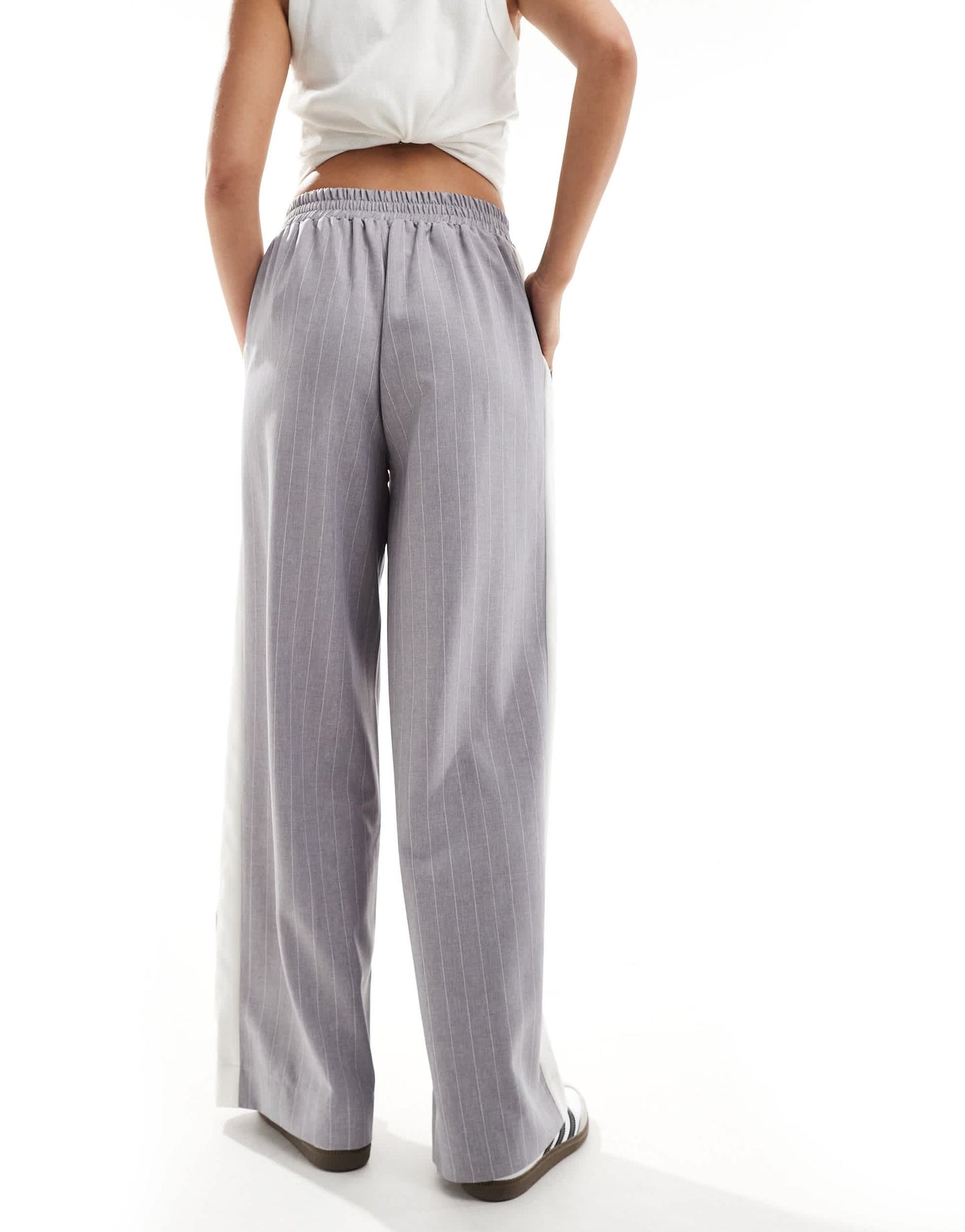ASOS DESIGN pull on trousers with contrast panel in grey stripe