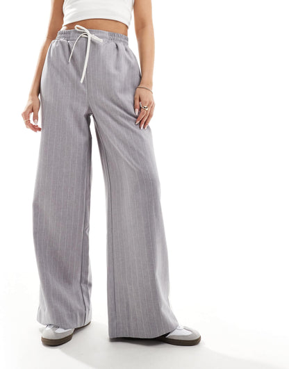 ASOS DESIGN pull on trousers with contrast panel in grey stripe