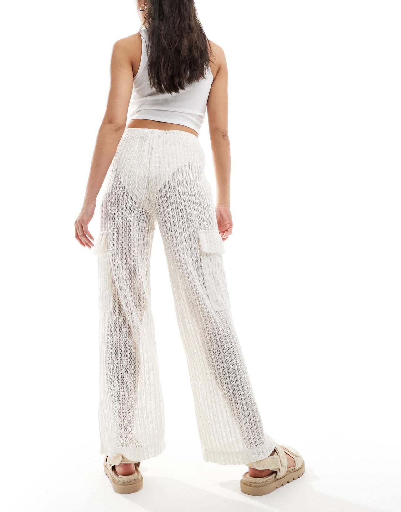 Y.A.S crochet wide leg cargo pants in cream