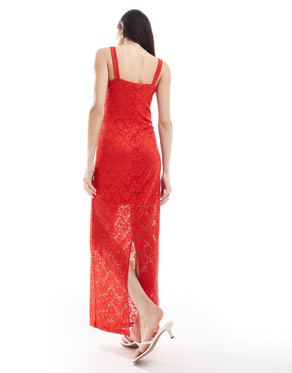 Y.A.S lace maxi dress with slit back in red