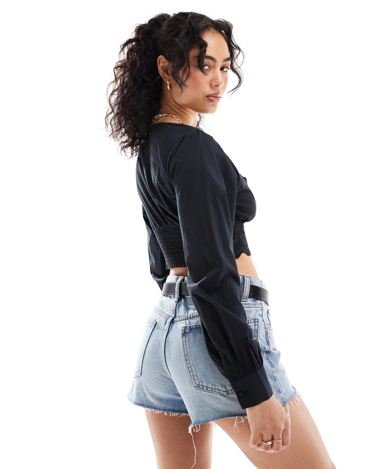 ONLY broderie detail cropped blouse in black