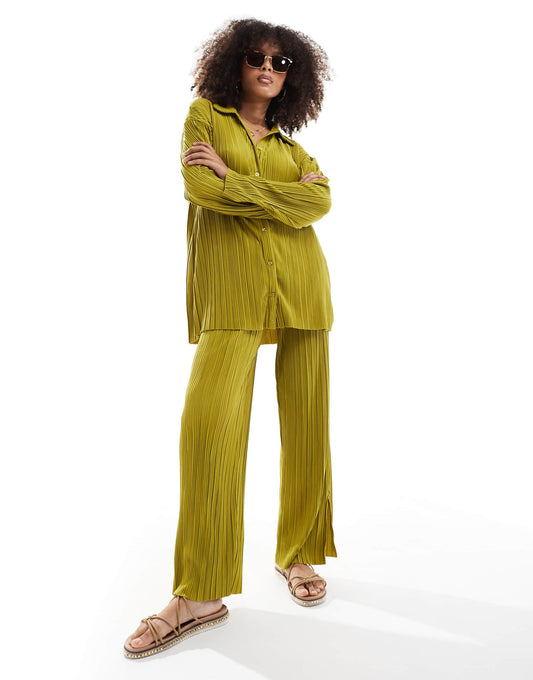 ONLY exclusive plisse trouser co-ord in green