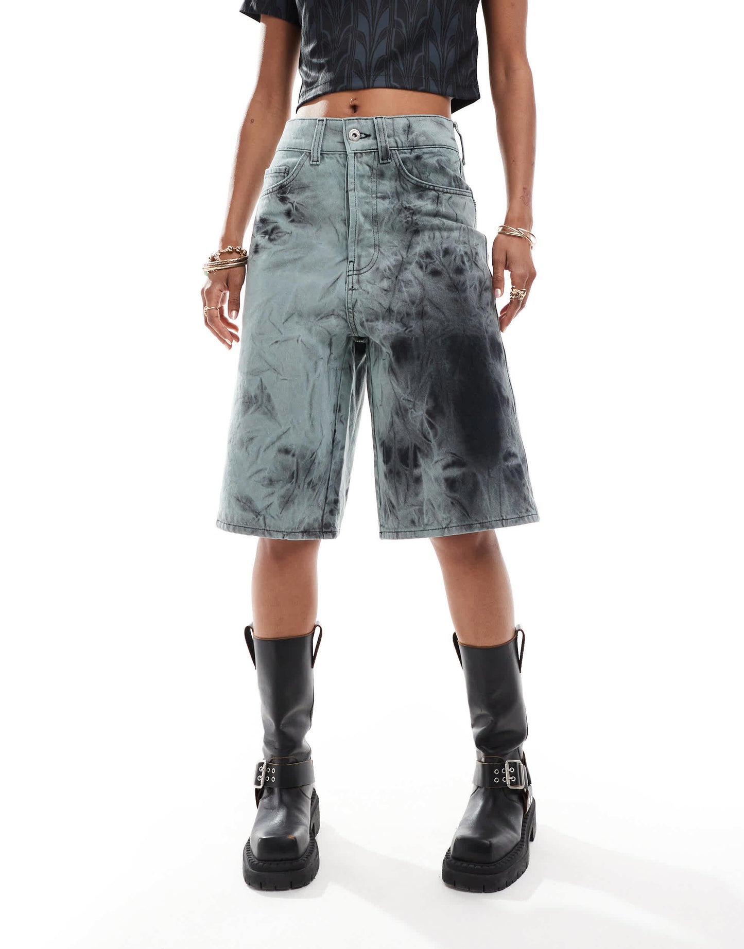 COLLUSION denim skater festival jorts in black tie dye