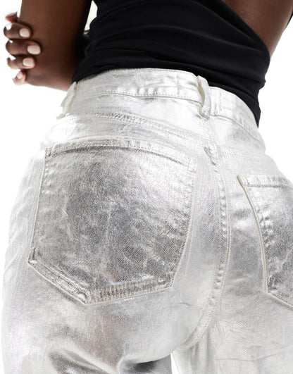 New Look metallic straight leg jean in silver