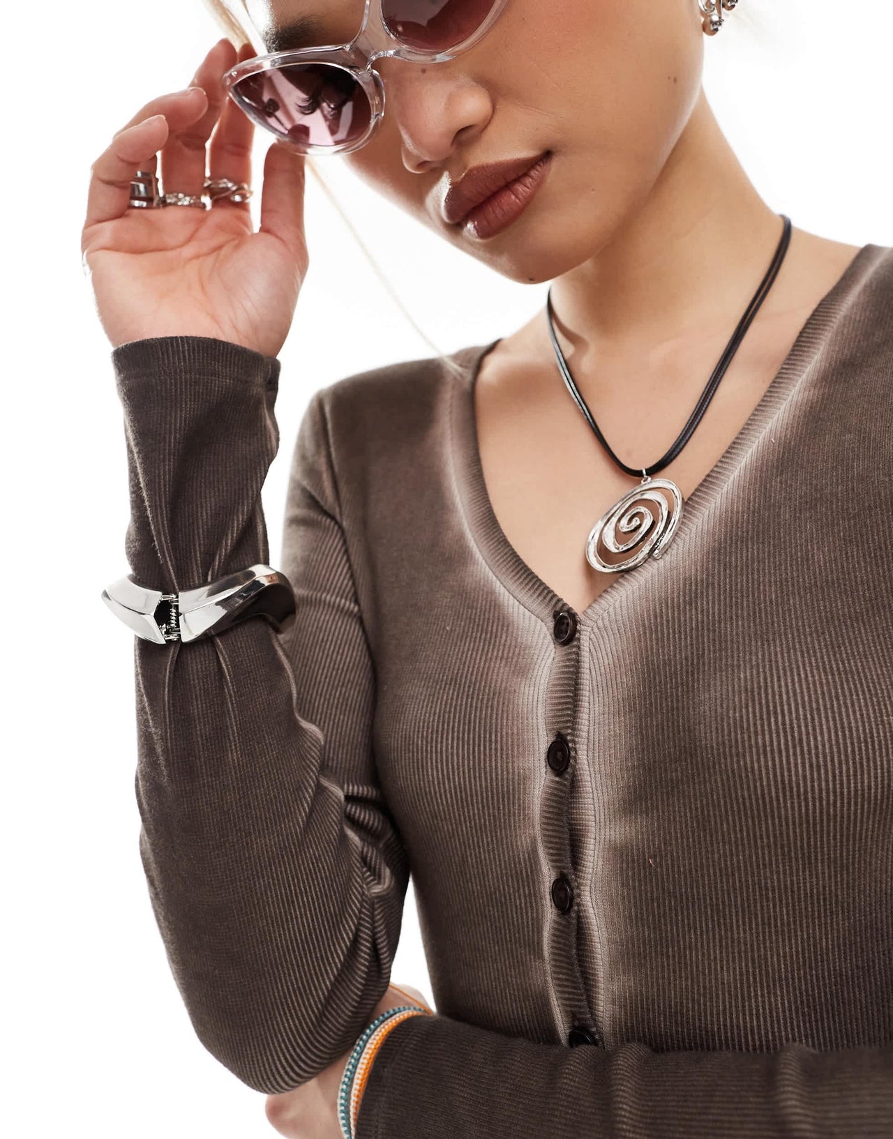 COLLUSION washed long sleeve romper in brown