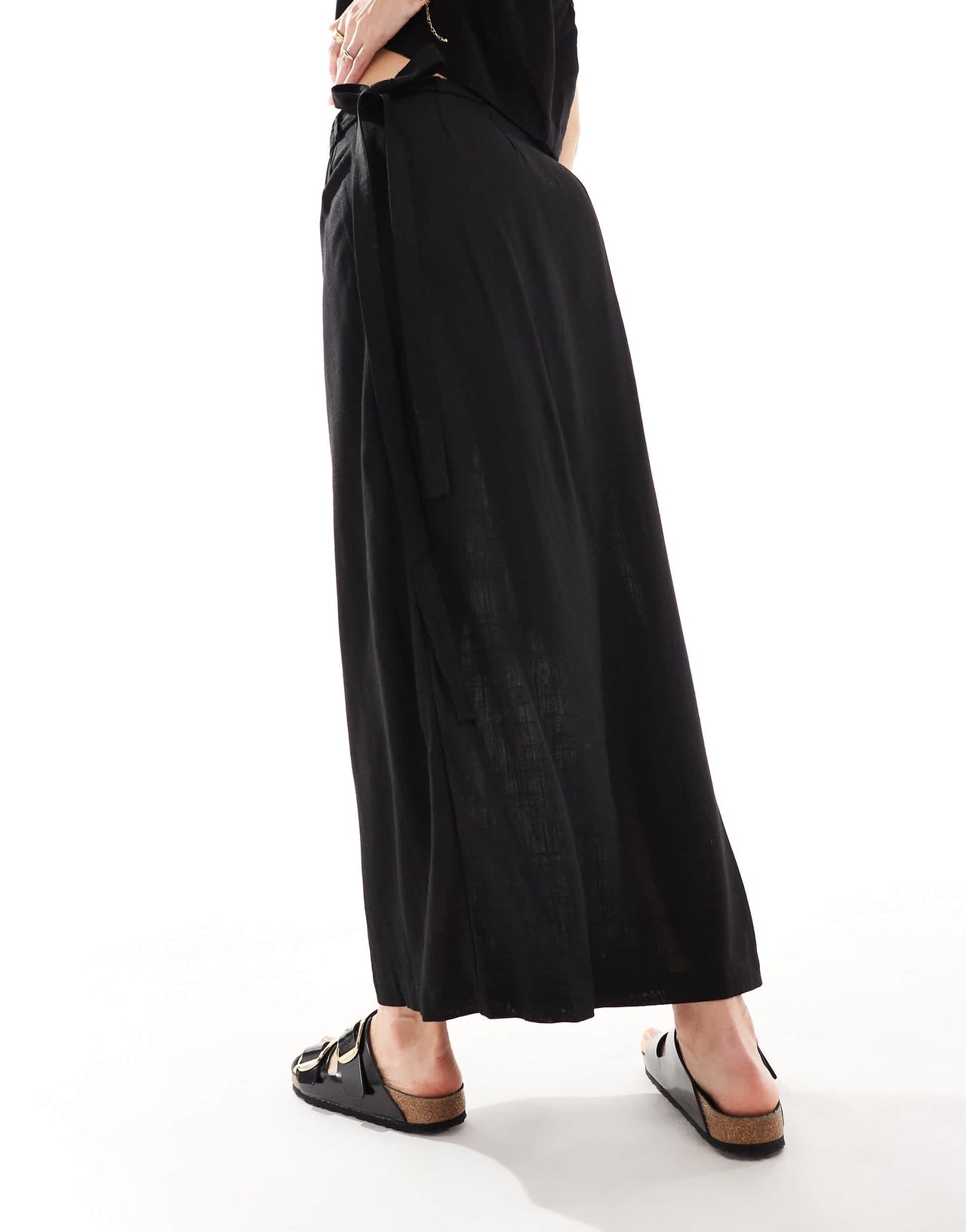 JJXX co-ord linen mix wrap maxi skirt in black