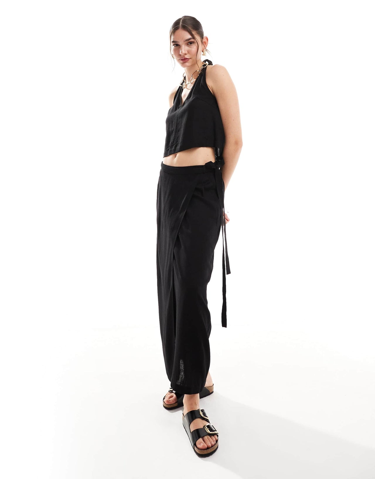 JJXX co-ord linen mix halterneck top in black