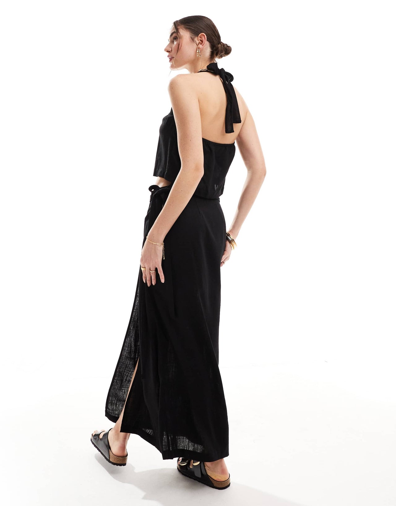 JJXX co-ord linen mix halterneck top in black