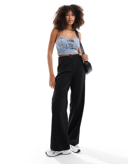Miss selfridge denim bow cami top in bleach wash