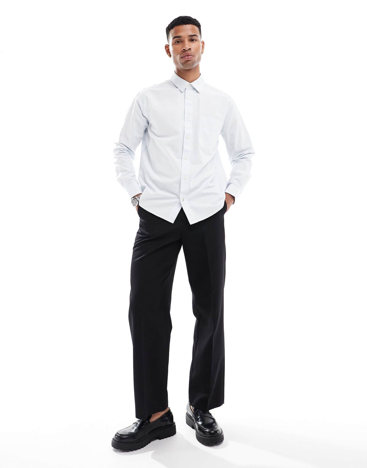 ONLY & SONS relaxed oxford shirt in white stripe
