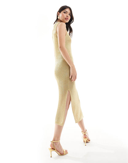 French Connection Jada midaxi dress in gold