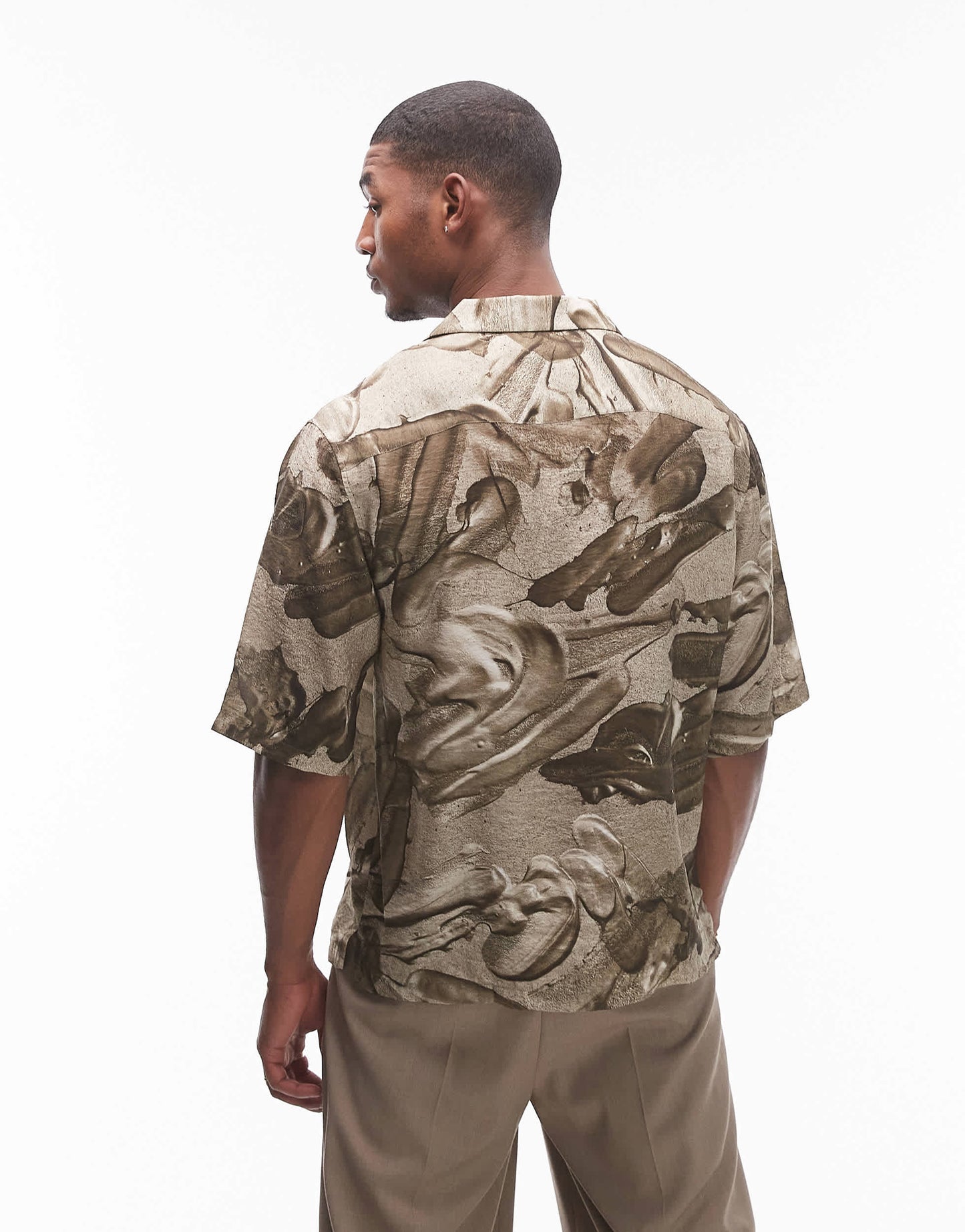 Topman short sleeve relaxed metal print shirt in brown