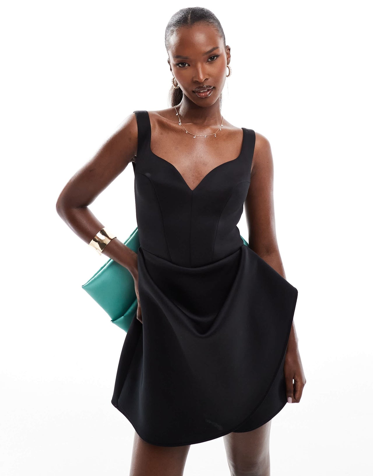 ASOS DESIGN scuba sweetheart neck mini dress with contrast oversized bow back in black