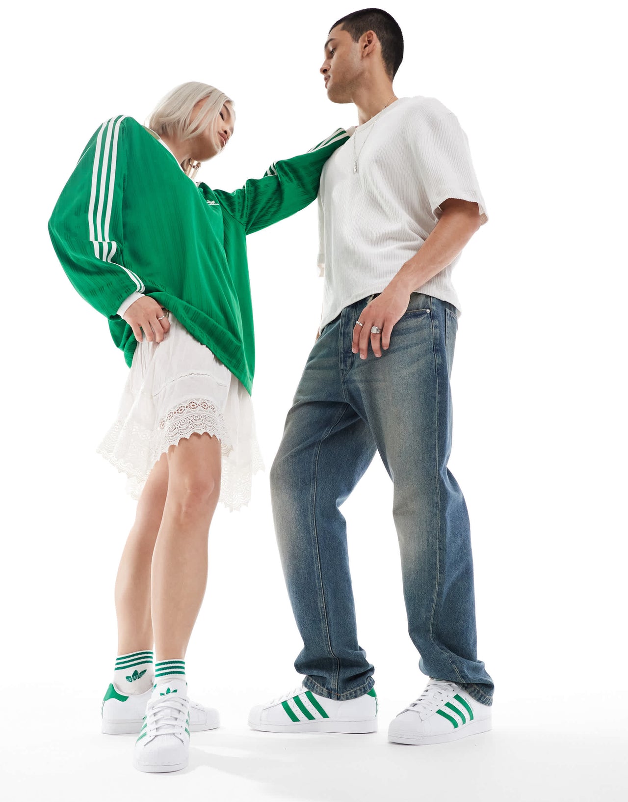 adidas Originals Superstar trainers in white and green