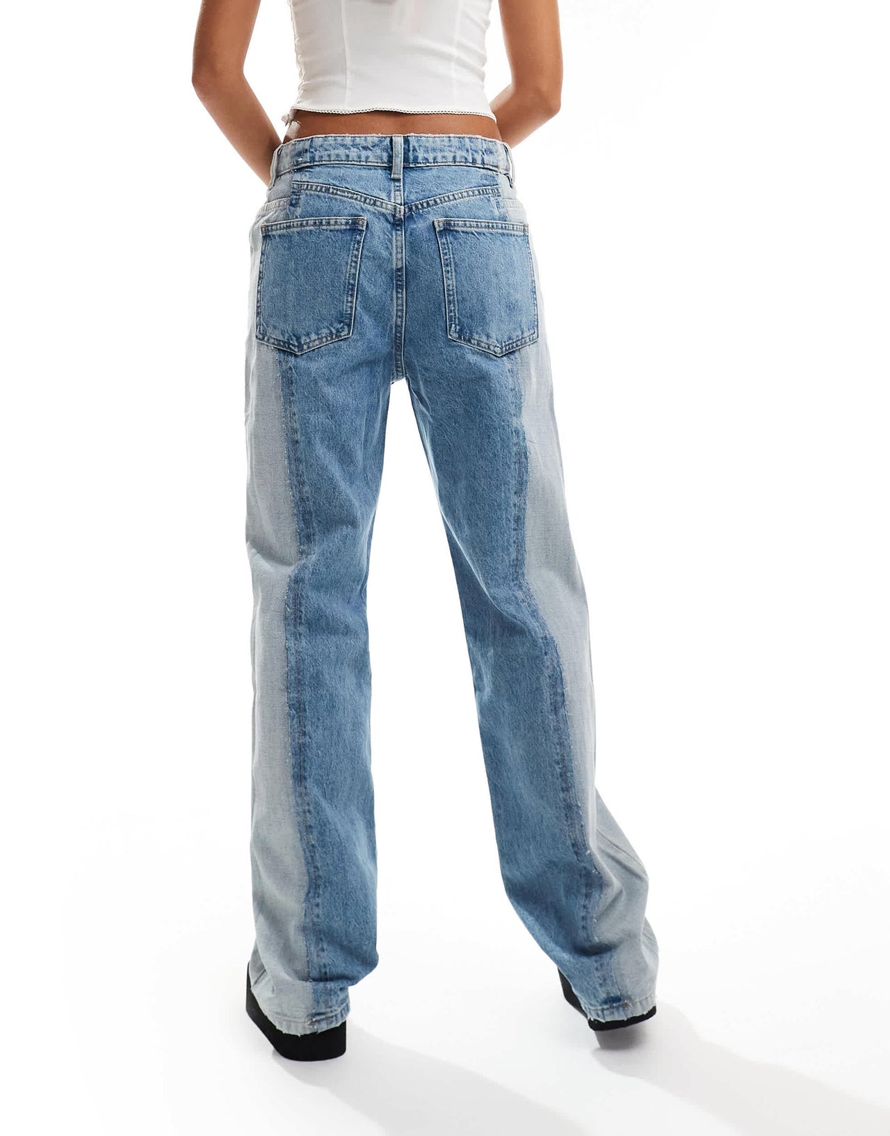 Mango mixed denim straight leg jeans in blue