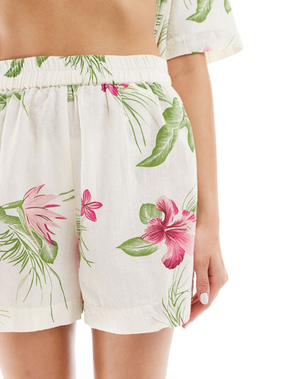 Pieces cotton beach short co-ord in tropical print