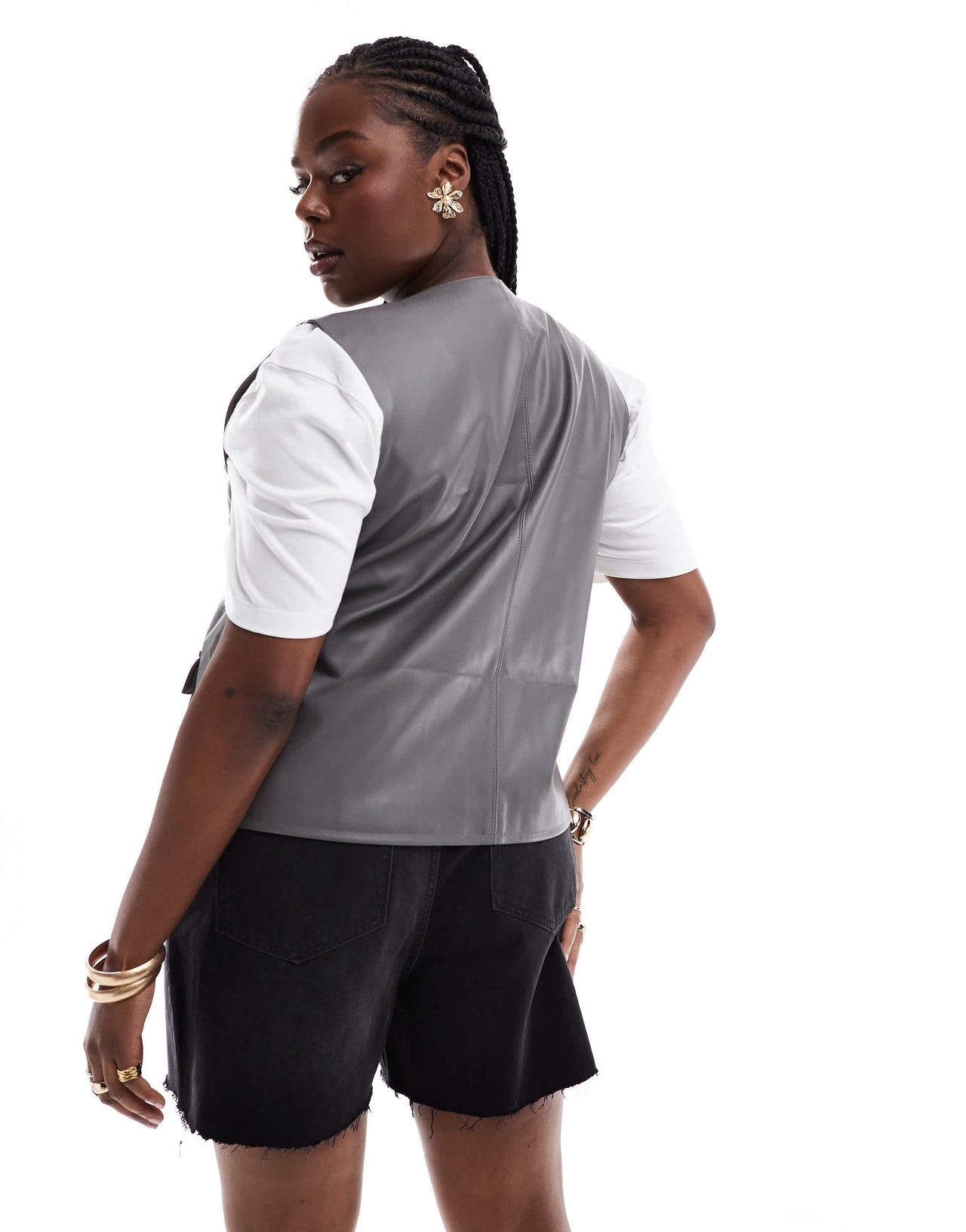 ASOS DESIGN Curve leather look utility pocket detail vest in grey