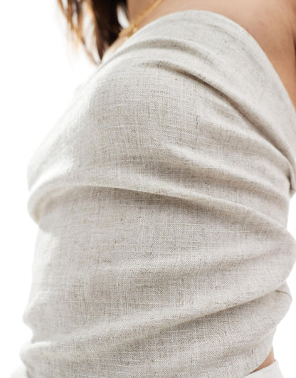 ASOS DESIGN linen look bandeau scarf top in natural
