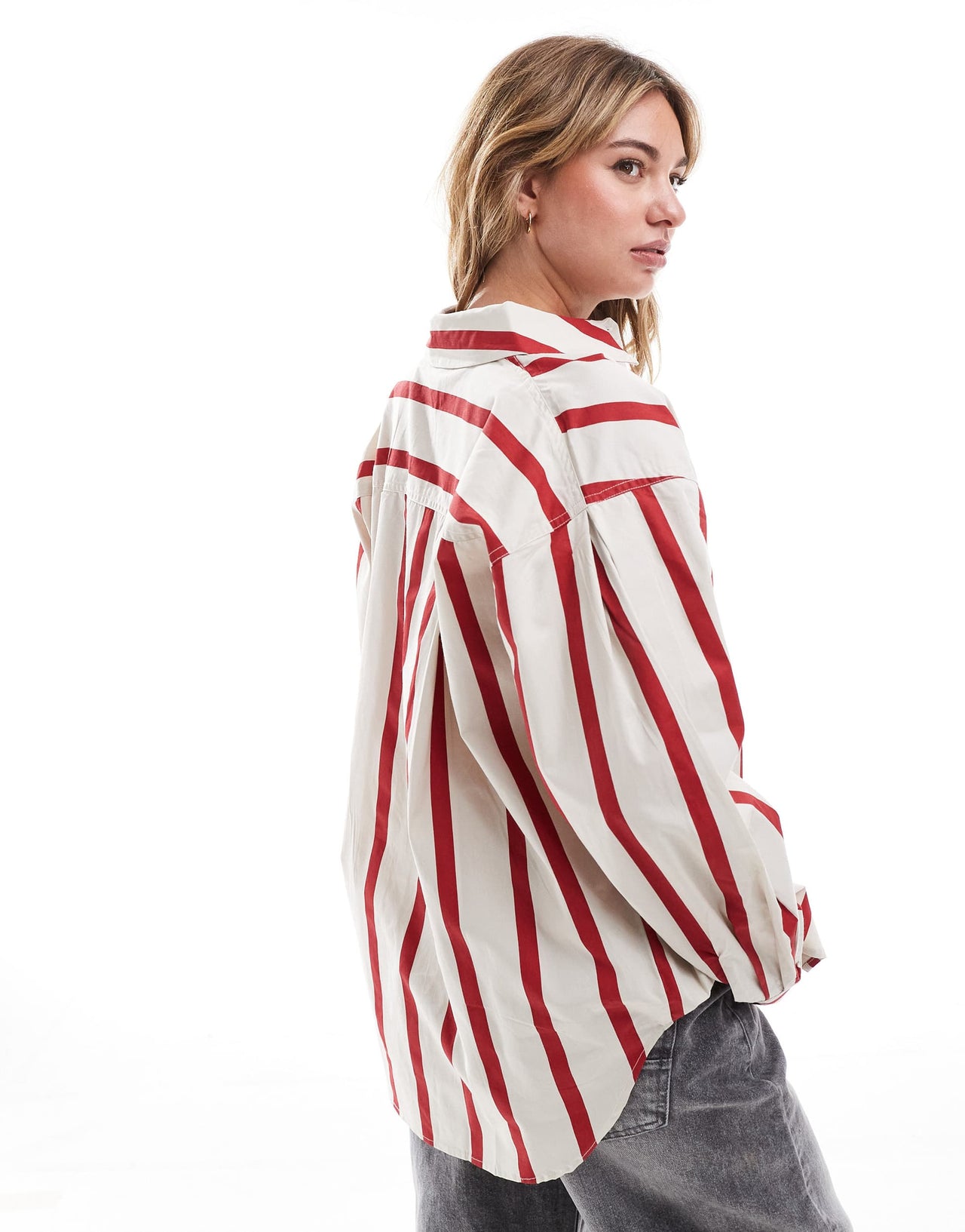 ASOS DESIGN stripe oversized shirt in cream and red
