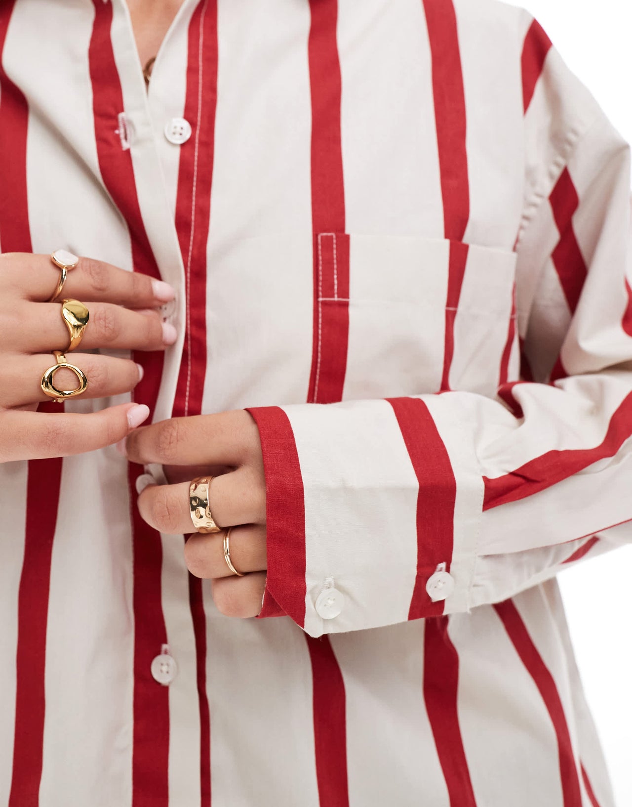 ASOS DESIGN stripe oversized shirt in cream and red