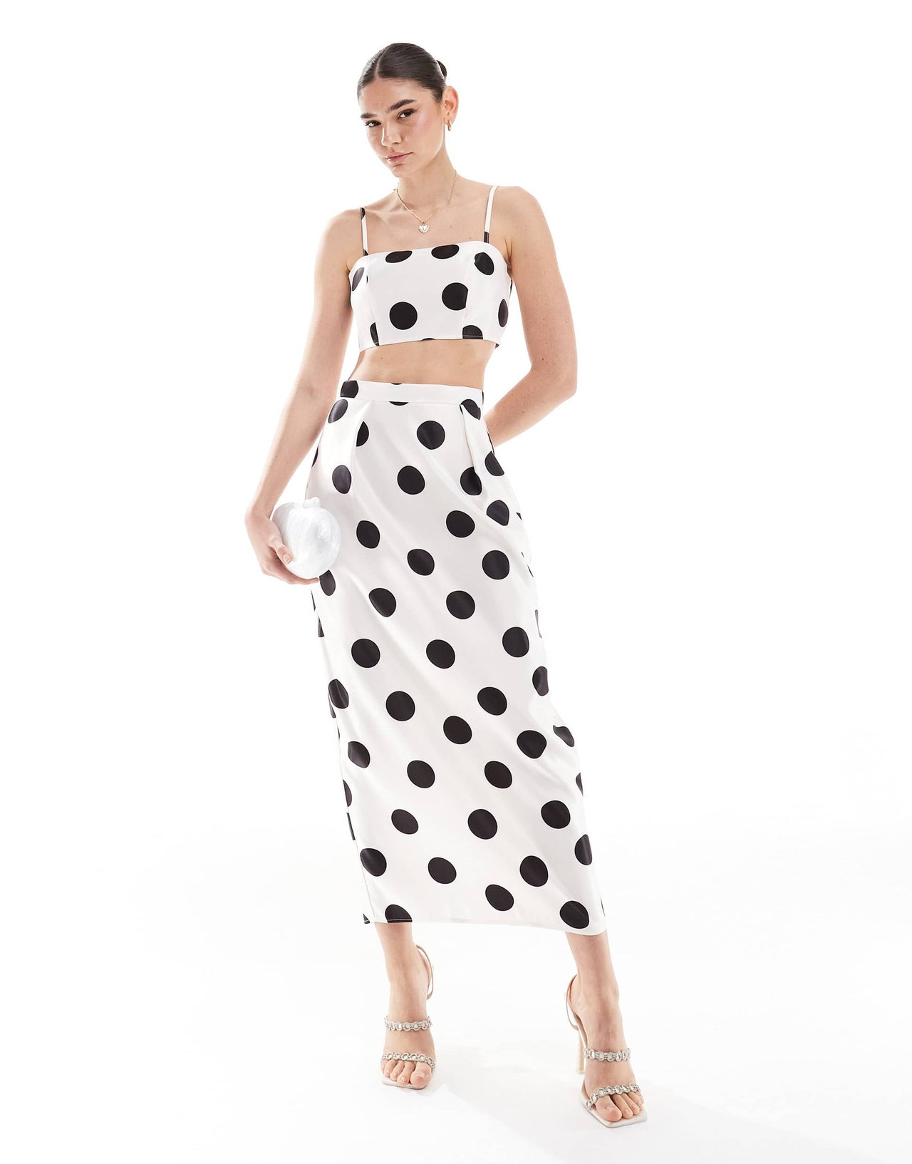 ASOS DESIGN formal crop cami top co-ord in spot print