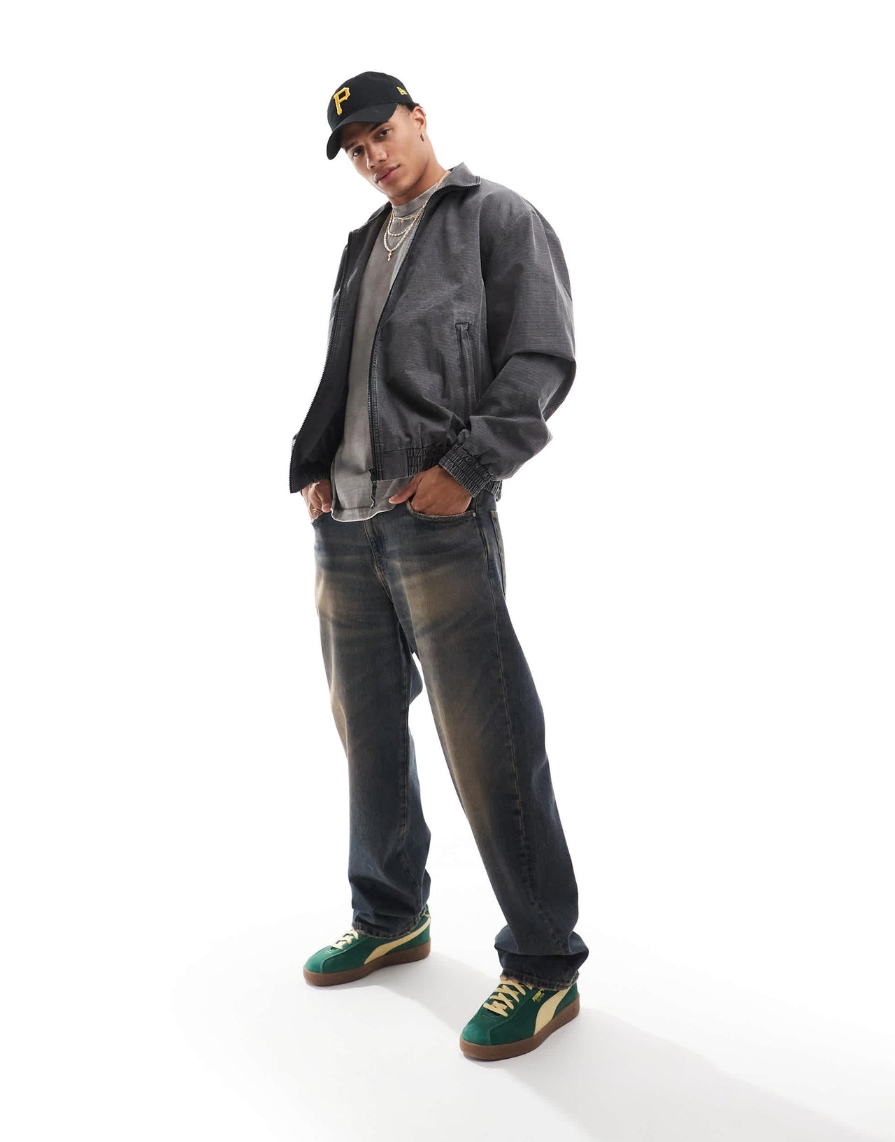 ASOS DESIGN oversized washed harrington jacket in grey