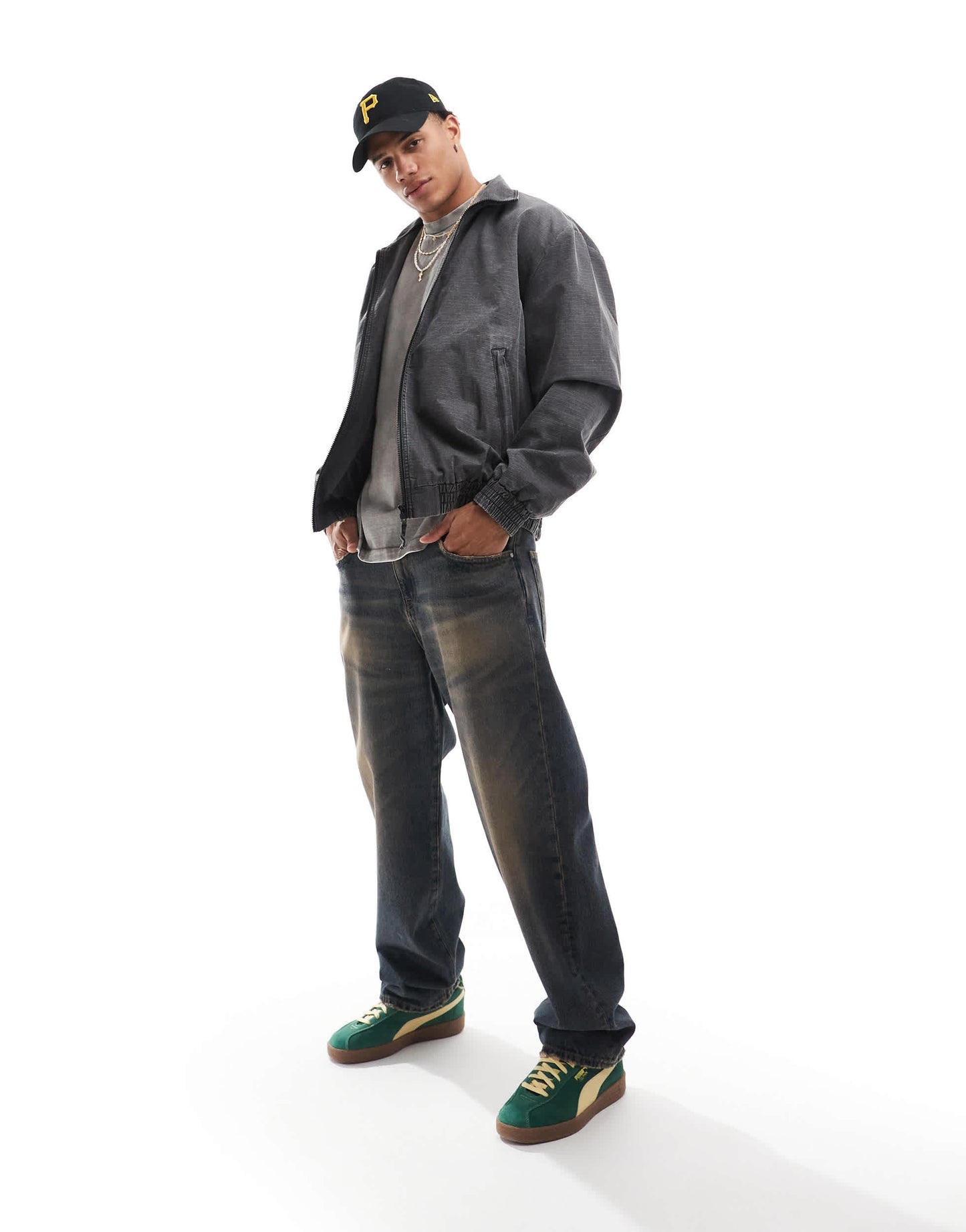 ASOS DESIGN oversized washed harrington jacket in grey