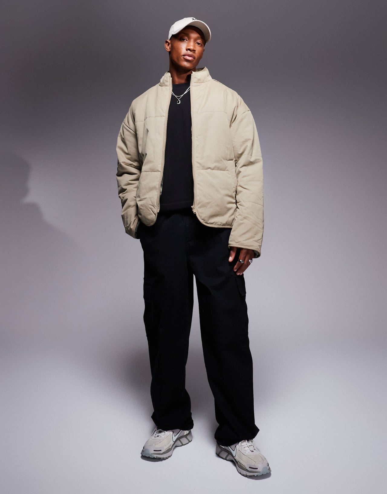 ASOS DESIGN oversized puffer jacket in stone