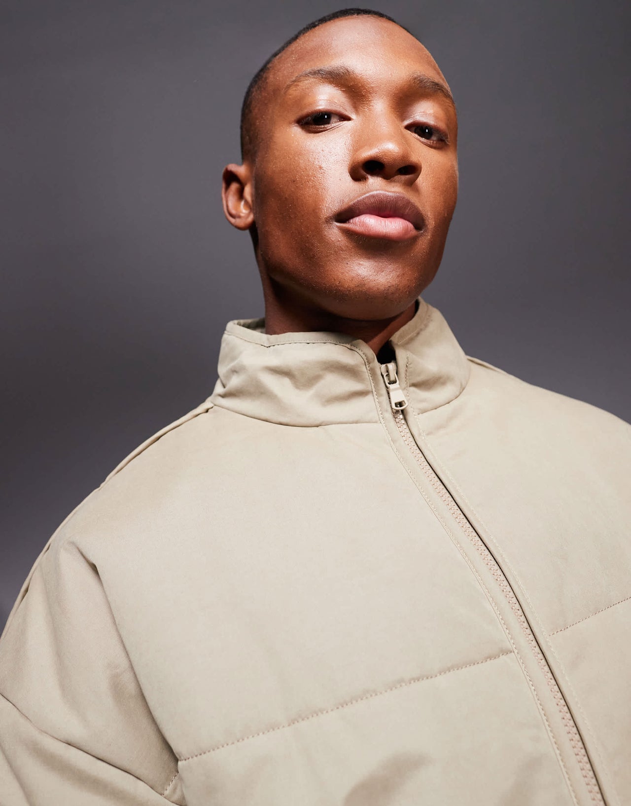 ASOS DESIGN oversized puffer jacket in stone