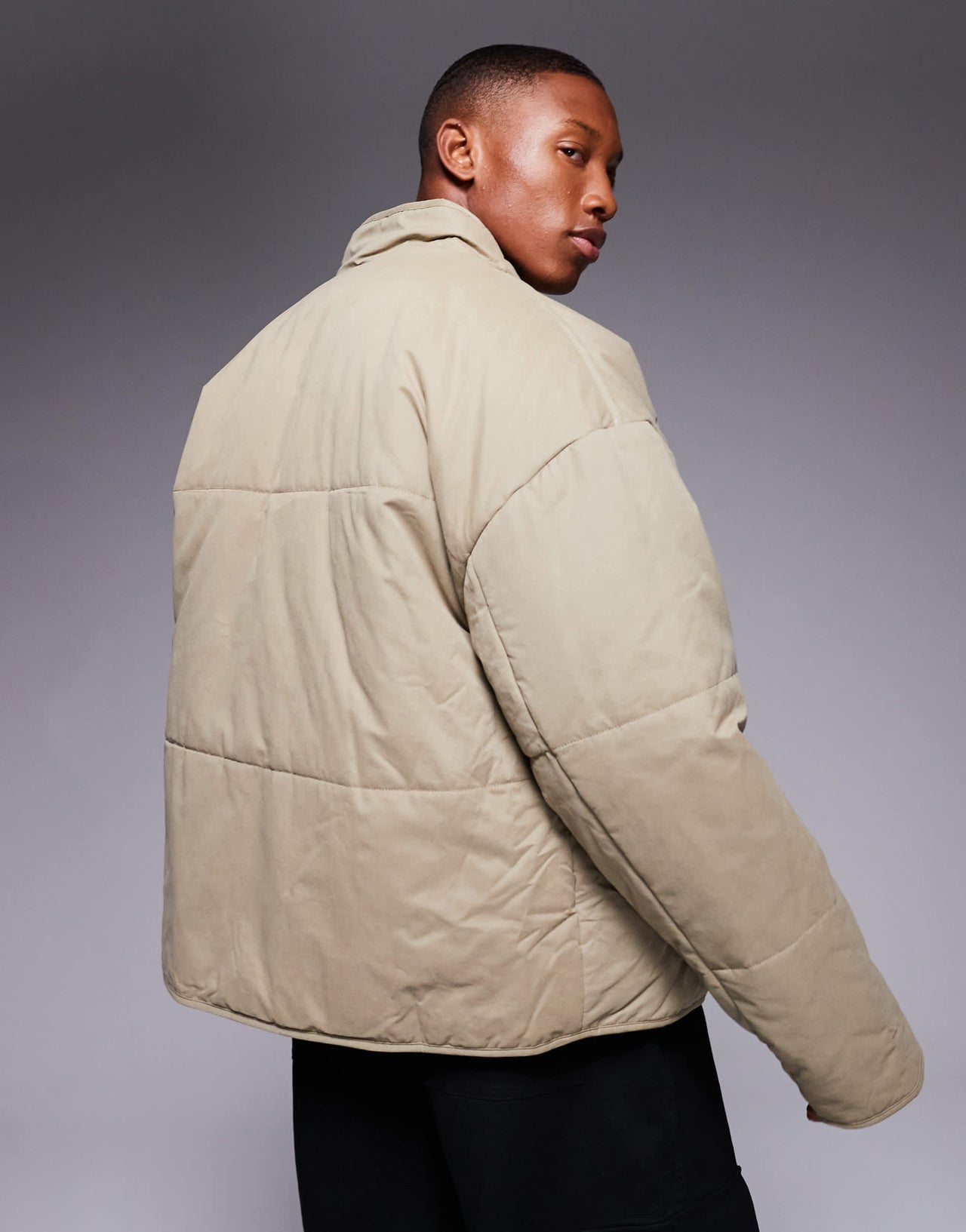 ASOS DESIGN oversized puffer jacket in stone