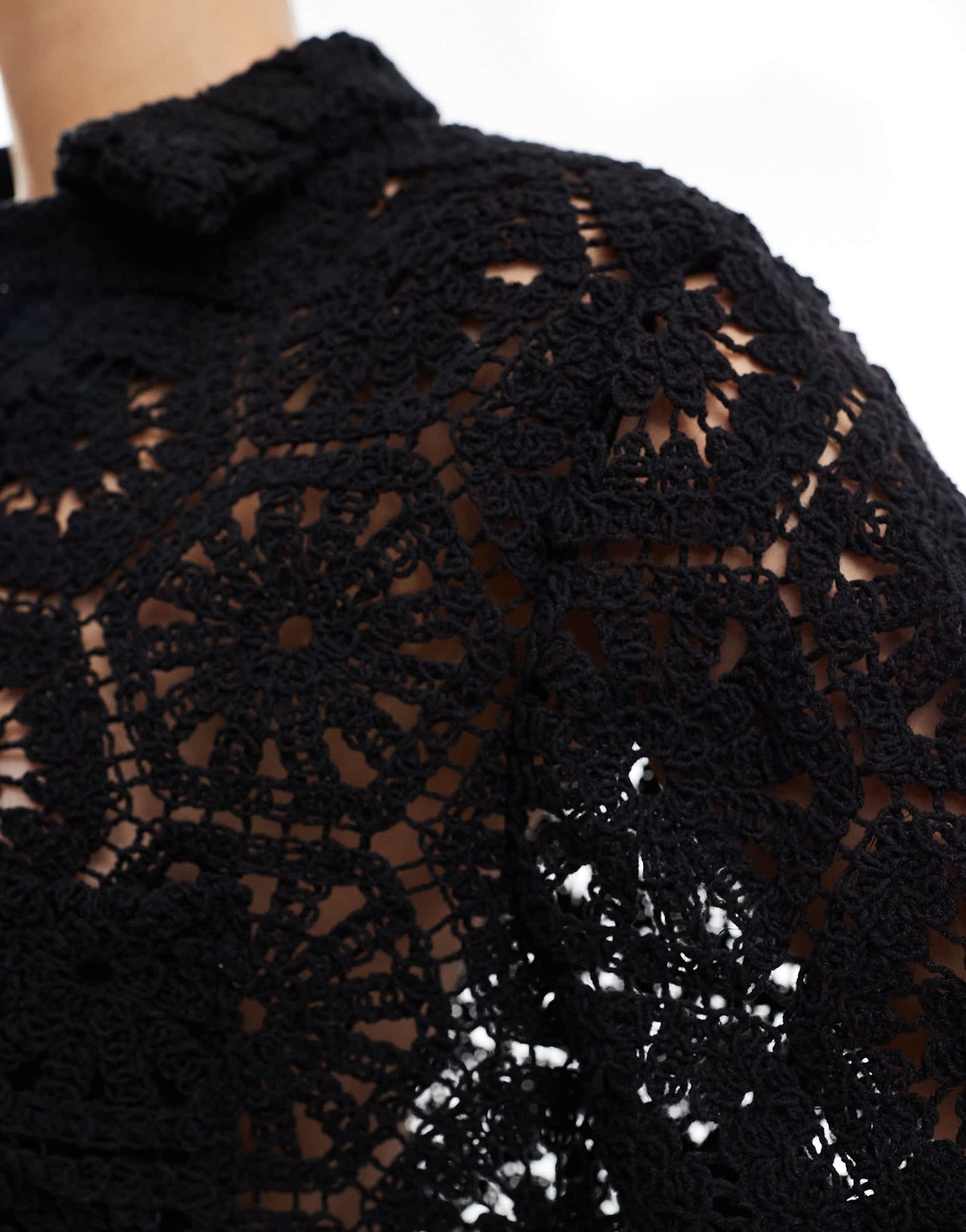 South Beach oversized crochet beach shirt co-ord in black