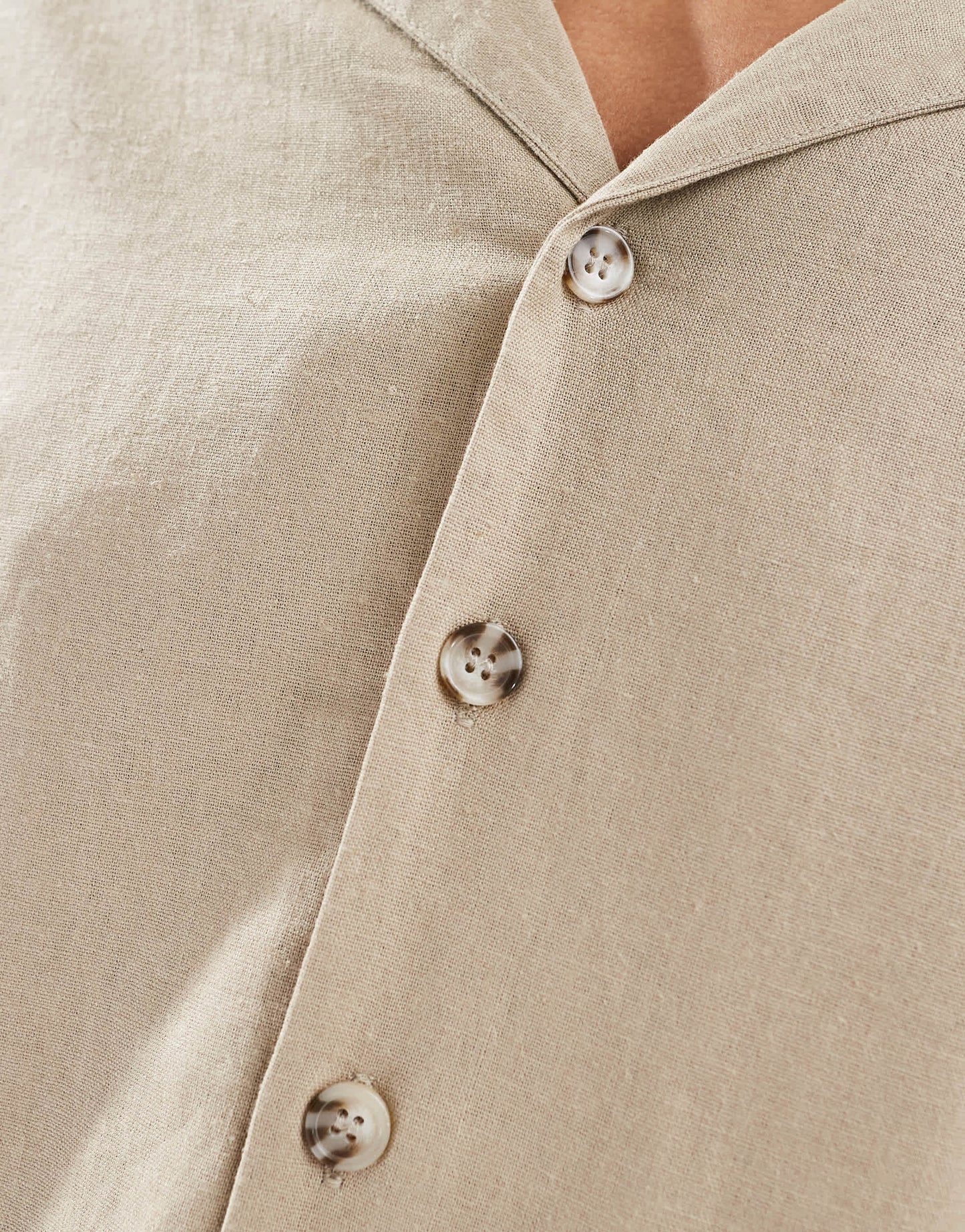 ADPT oversized linen mix revere collar shirt in beige