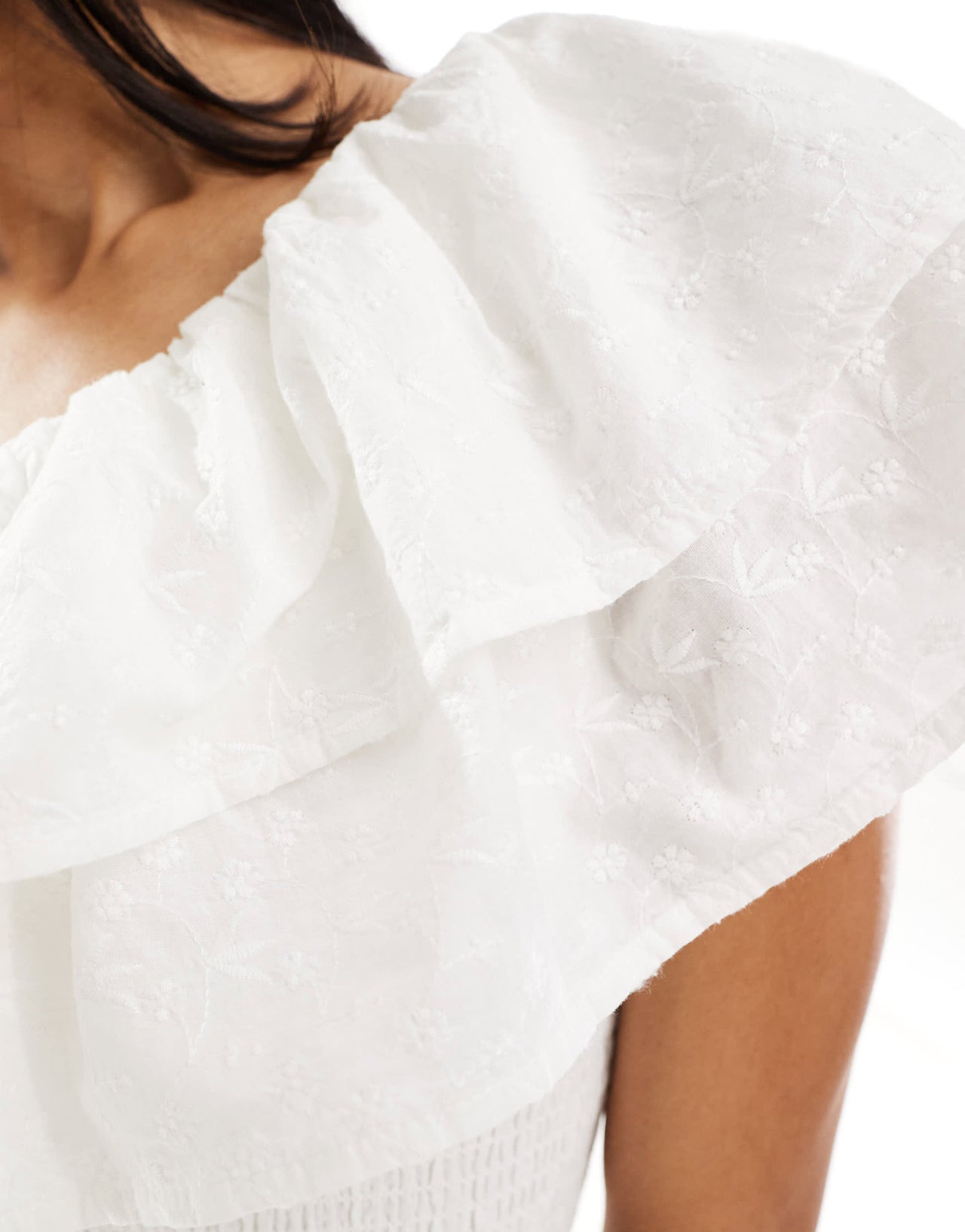 Abercrombie & Fitch co-ord one shoulder ruffle top in white