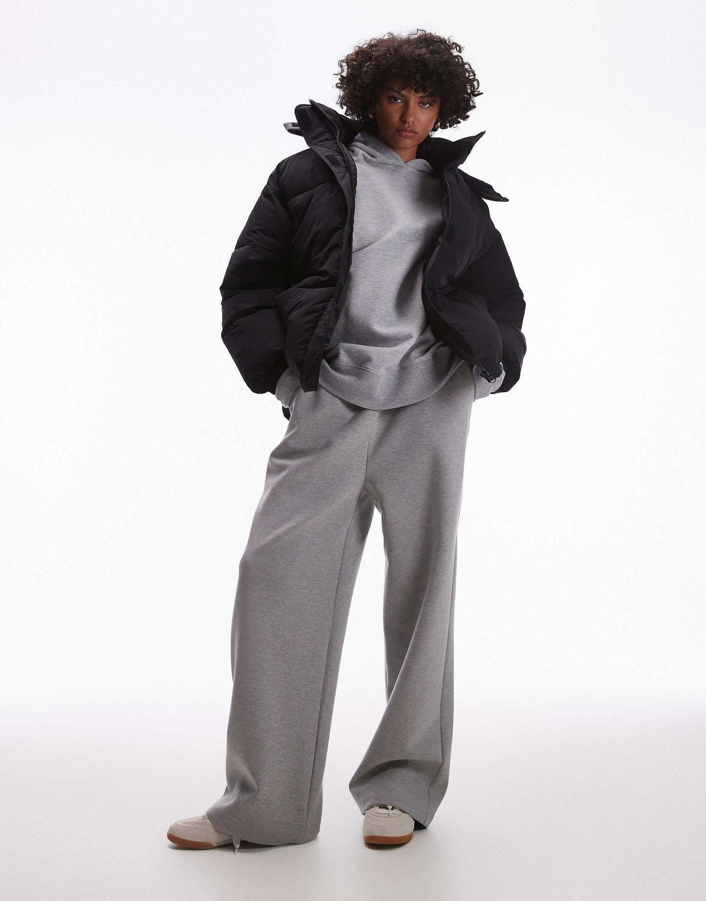 Topshop puffer jacket with hood in black
