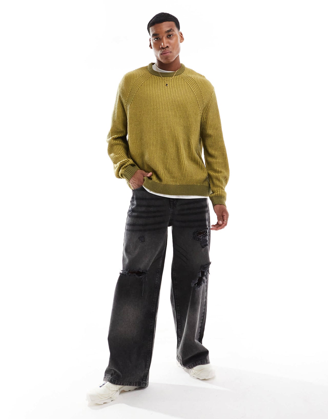 ASOS DESIGN oversized knitted plated fisherman rib jumper in khaki