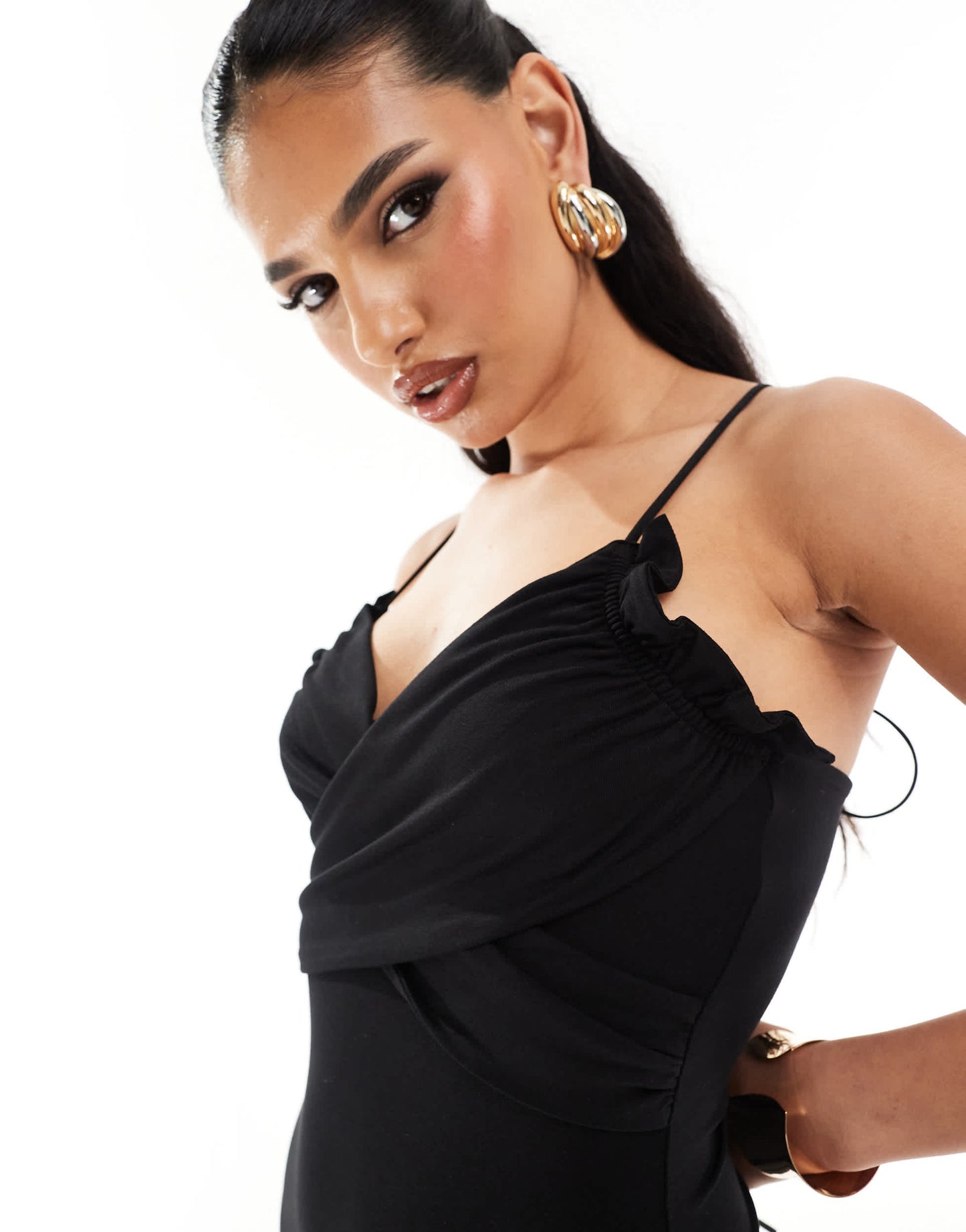ASOS DESIGN ruffle bust flippy mini dress in black