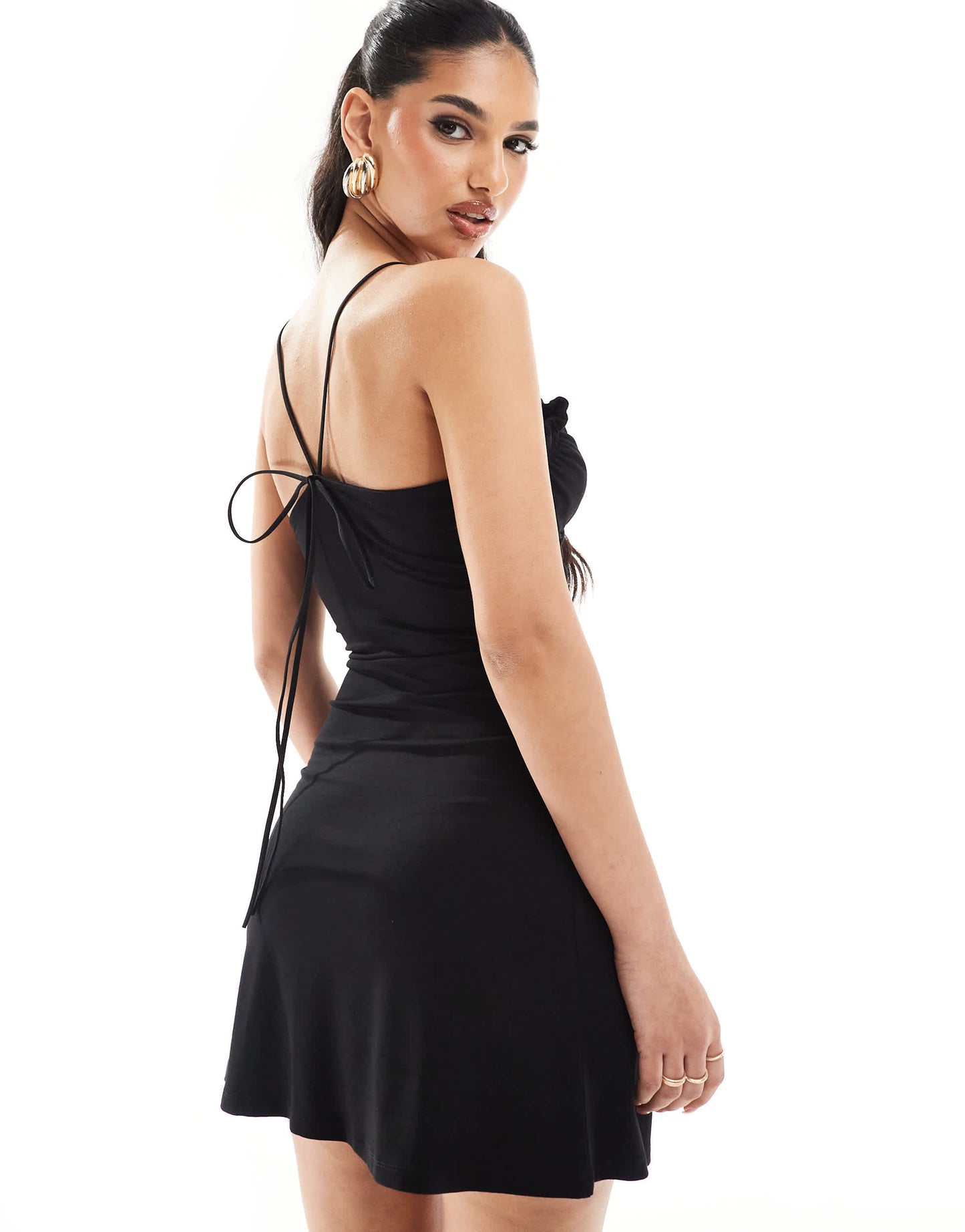 ASOS DESIGN ruffle bust flippy mini dress in black