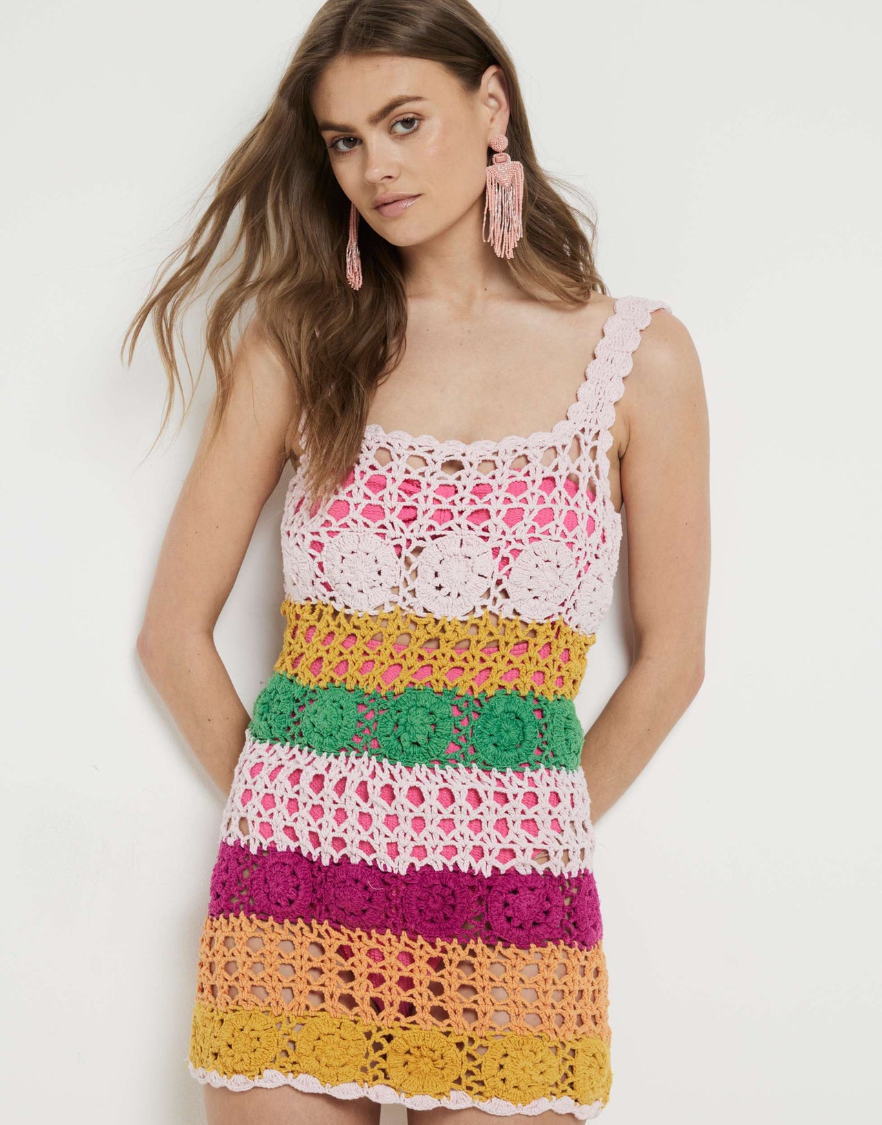 River Island crochet colourblock mini dress in multi