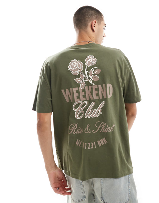 ASOS DESIGN relaxed t-shirt with floral back print in khaki