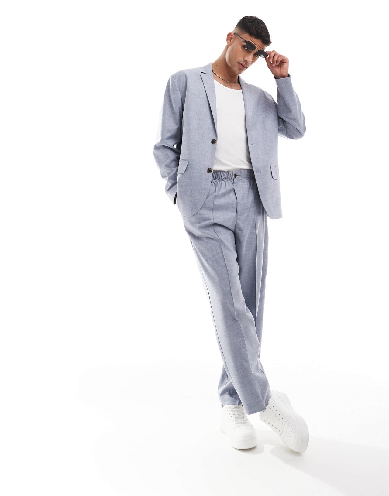 ASOS DESIGN relaxed slouchy suit jacket in blue crosshatch