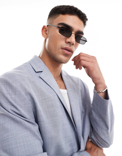 ASOS DESIGN relaxed slouchy suit jacket in blue crosshatch