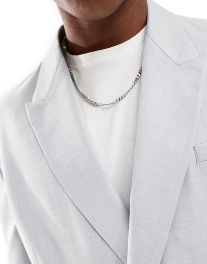 ASOS DESIGN double breasted relaxed suit jacket in light grey crosshatch - LGREY