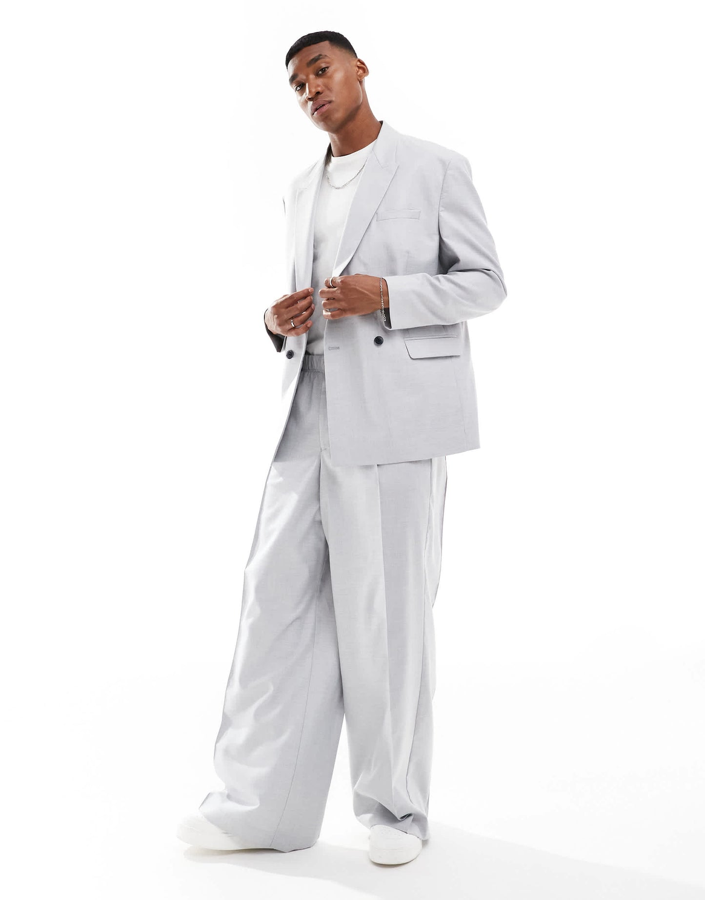 ASOS DESIGN double breasted relaxed suit jacket in light grey crosshatch - LGREY