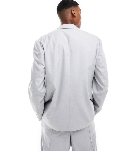 ASOS DESIGN double breasted relaxed suit jacket in light grey crosshatch - LGREY